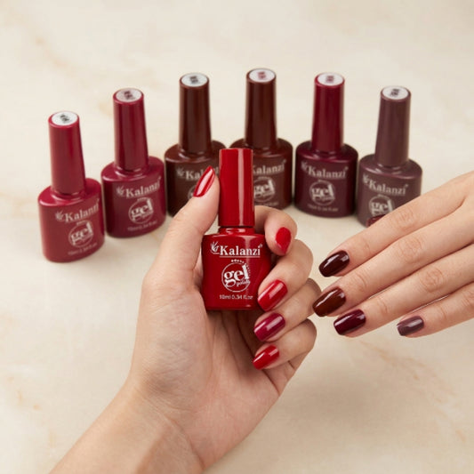 Gel Polish Kalanzi 10 ml Gama Rojos, Vinos y Marrones – 6 Tonos para Uñas - Gamas - Elegans Nails