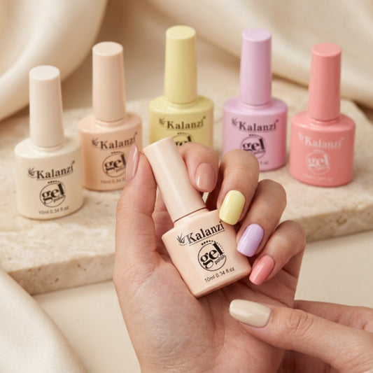 Gel Polish Kalanzi 10 ml Gama Pastel – 6 Tonos Crema, Amarillo, Lila y Rosa para Uñas - Gamas - Elegans Nails