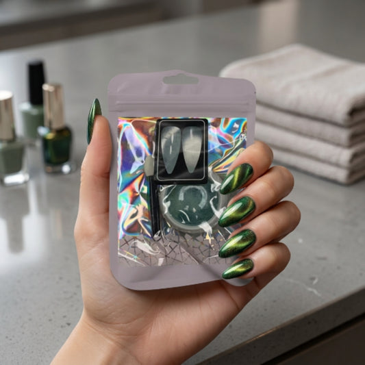 Efecto Ojo de Gato Verde para Uñas – Pigmento Cat Eye Magnético con Aplicador Nail Art Profesional - Efectos - Elegans Nails