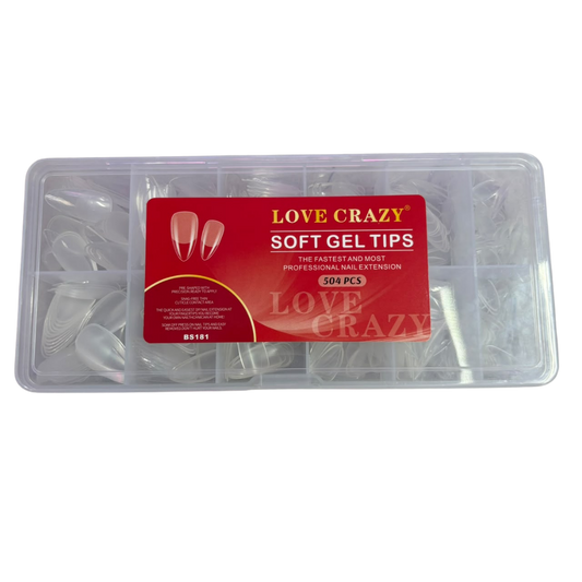 Tips Soft Gel Almendra Love Crazy BS181 Transparentes Caja con 504 Piezas para Extensión de Uñas - Tips Soft Gel - Elegans