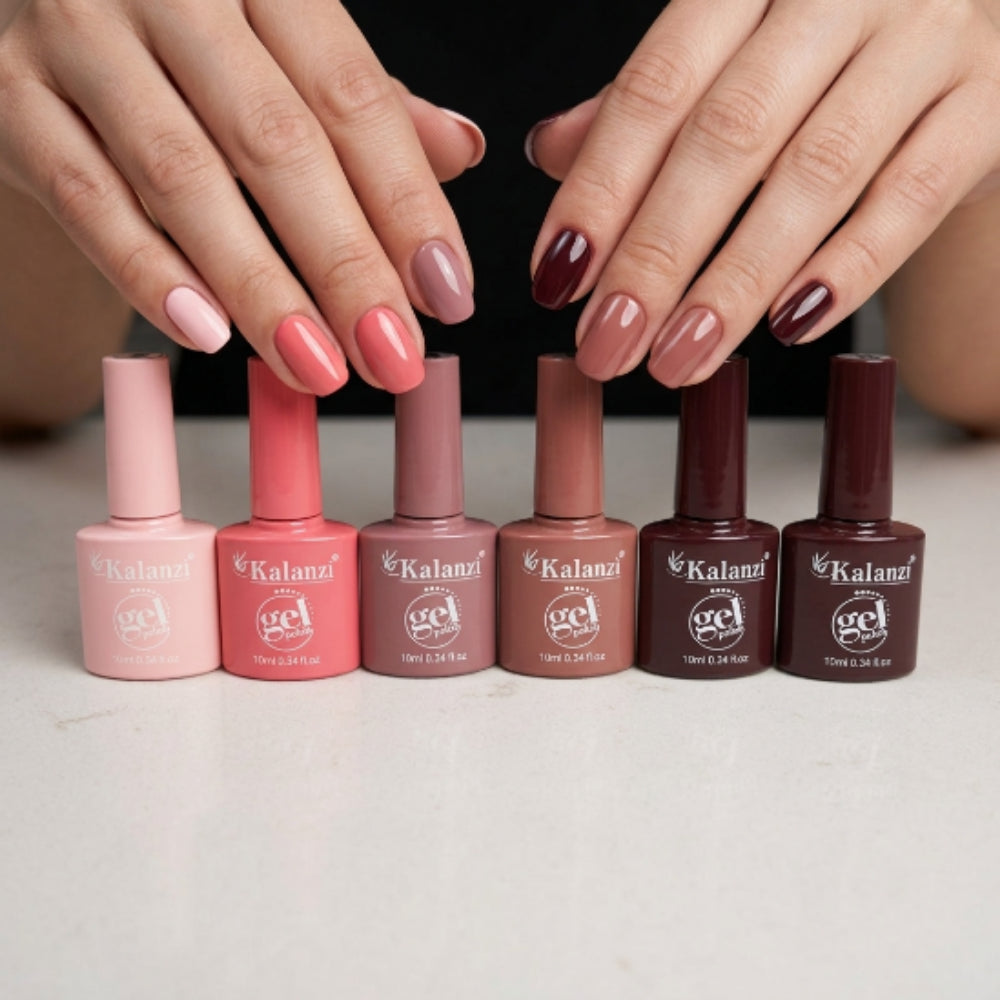 Gel Polish Kalanzi 10 ml Gama Rosa Nude y Vino – 6 Tonos para Uñas - Gamas - Elegans Nails