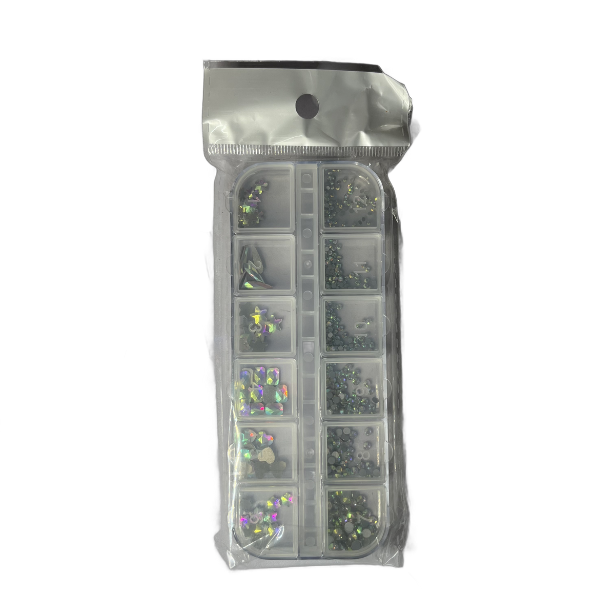Kit Cristales Multiforma Aurora Boreal – 12 Compartimentos - Decoraciones - Elegans Nails