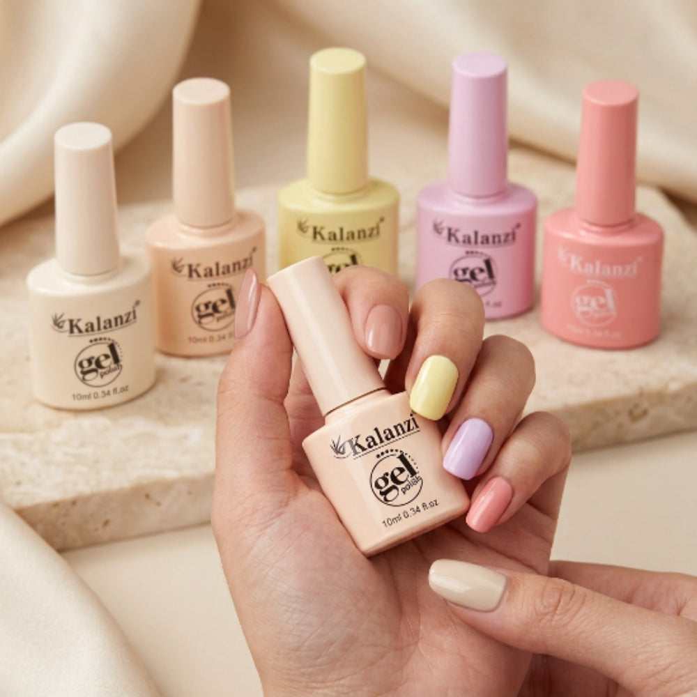 Gel Polish Kalanzi 10 ml Gama Pastel – 6 Tonos Crema, Amarillo, Lila y Rosa para Uñas - Gamas - Elegans Nails