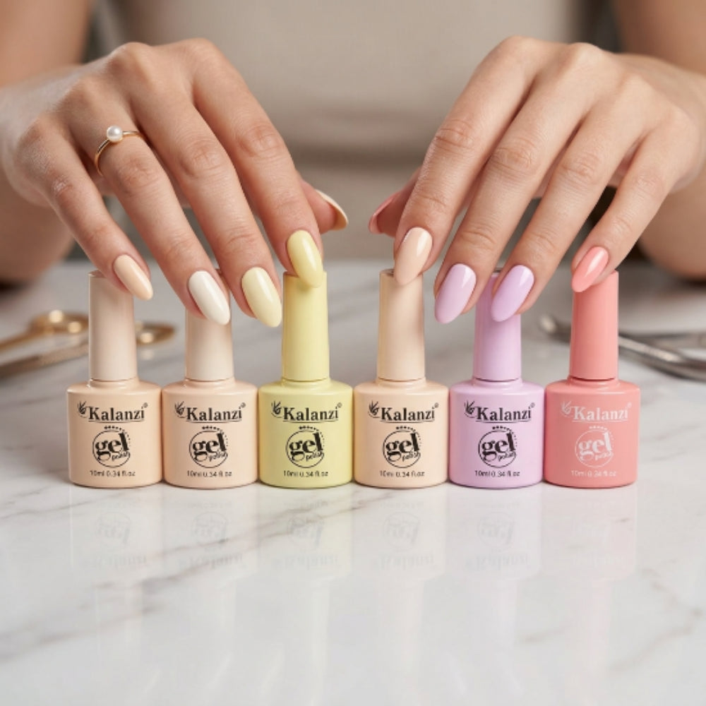 Gel Polish Kalanzi 10 ml Gama Pastel – 6 Tonos Crema, Amarillo, Lila y Rosa para Uñas - Gamas - Elegans Nails