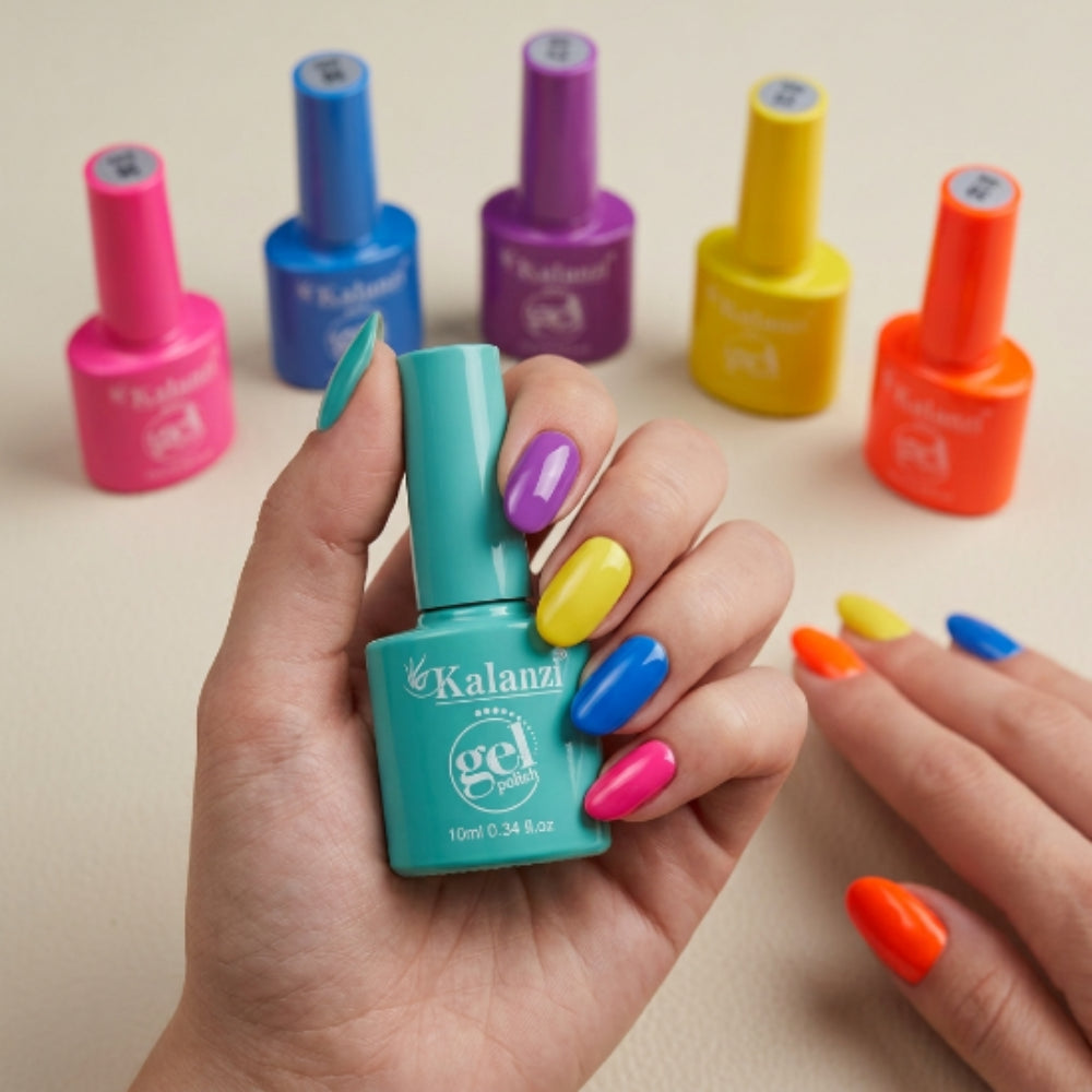 Gel Polish Kalanzi 10 ml Gama Colores Vibrantes – 6 Tonos Rosa, Azul, Turquesa, Morado, Amarillo y Naranja - Gamas - Elegans