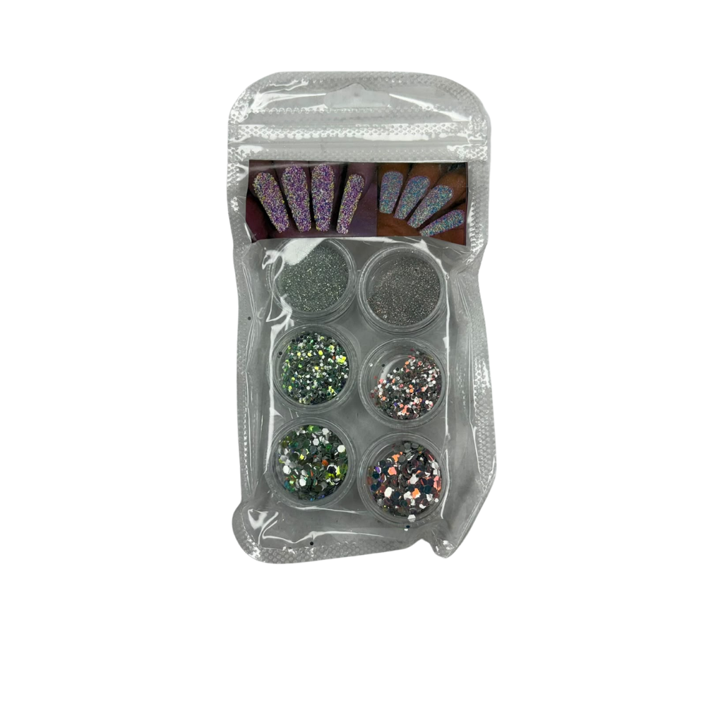 Efecto Cola de Sirena para Uñas – Set de Glitter Holográfico 6 Colores Nail Art Profesional - Efectos - Elegans Nails