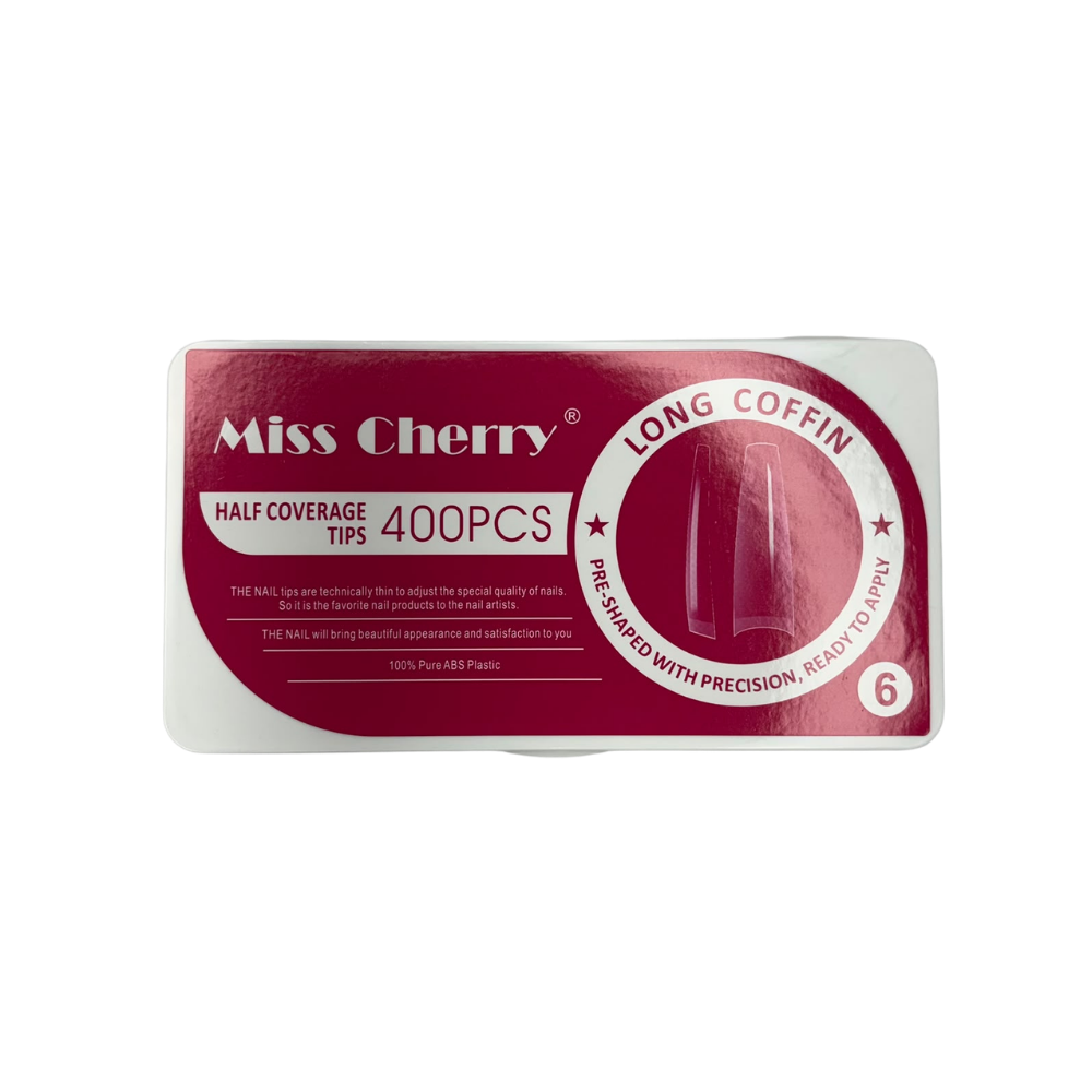 Tips Coffin Largos Media Cobertura Miss Cherry 400 Piezas – Uñas Acrílicas Profesional - Tips Coffin - Elegans Nails