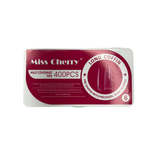 Tips Coffin Largos Media Cobertura Miss Cherry 400 Piezas – Uñas Acrílicas Profesional - Tips Coffin - Elegans Nails