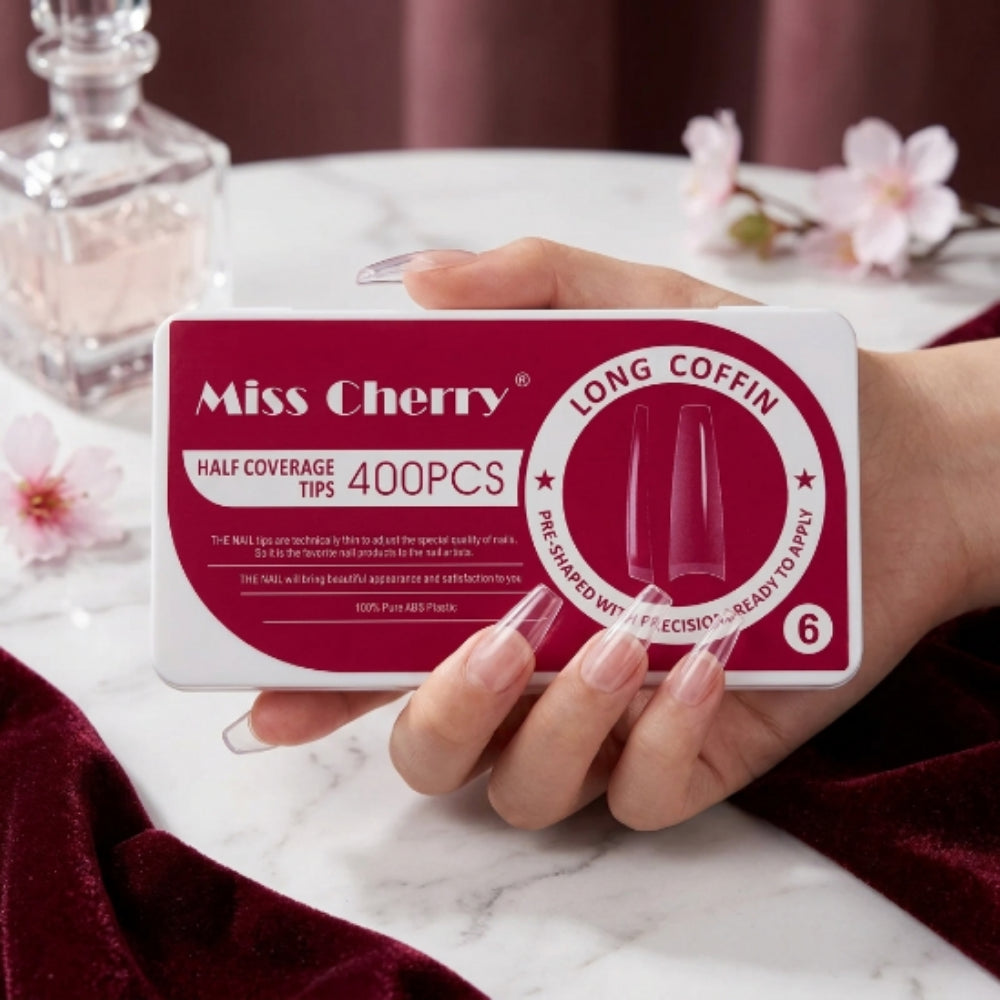Tips Coffin Largos Media Cobertura Miss Cherry 400 Piezas – Uñas Acrílicas Profesional - Tips Coffin - Elegans Nails