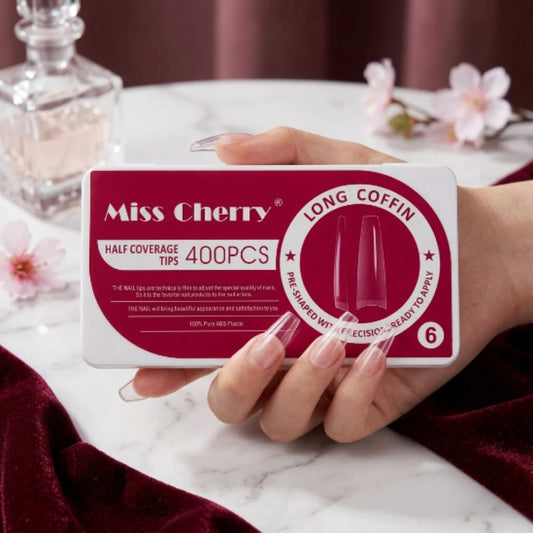 Tips Coffin Largos Media Cobertura Miss Cherry 400 Piezas – Uñas Acrílicas Profesional - Tips Coffin - Elegans Nails