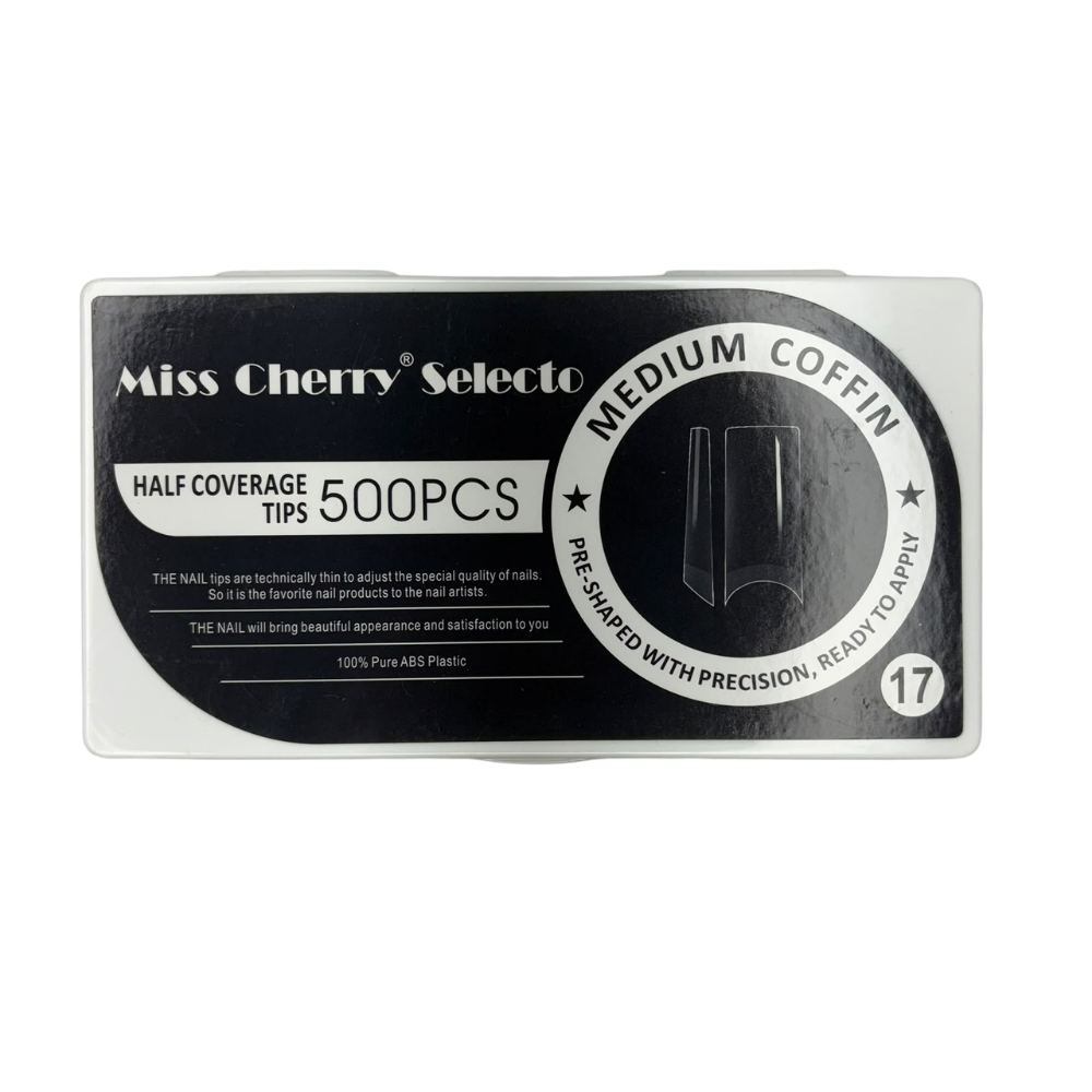 Tips Medium Coffin Media Cobertura Miss Cherry Selecto 500 Piezas – Uñas Acrílicas Profesional - Tips Coffin - Elegans Nails