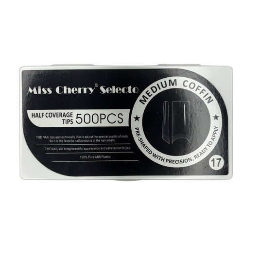 Tips Medium Coffin Media Cobertura Miss Cherry Selecto 500 Piezas – Uñas Acrílicas Profesional - Tips Coffin - Elegans Nails