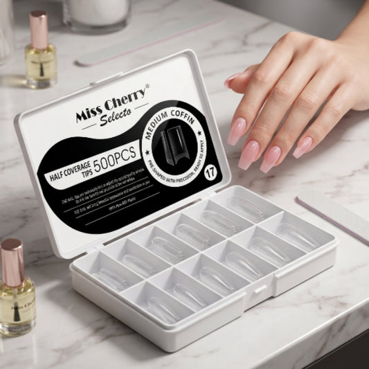 Tips Medium Coffin Media Cobertura Miss Cherry Selecto 500 Piezas – Uñas Acrílicas Profesional - Tips Coffin - Elegans Nails