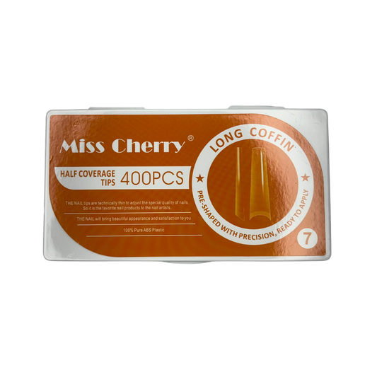 Tips Long Coffin Media Cobertura Miss Cherry 400 Piezas – Uñas Acrílicas Profesional - Tips Coffin - Elegans Nails
