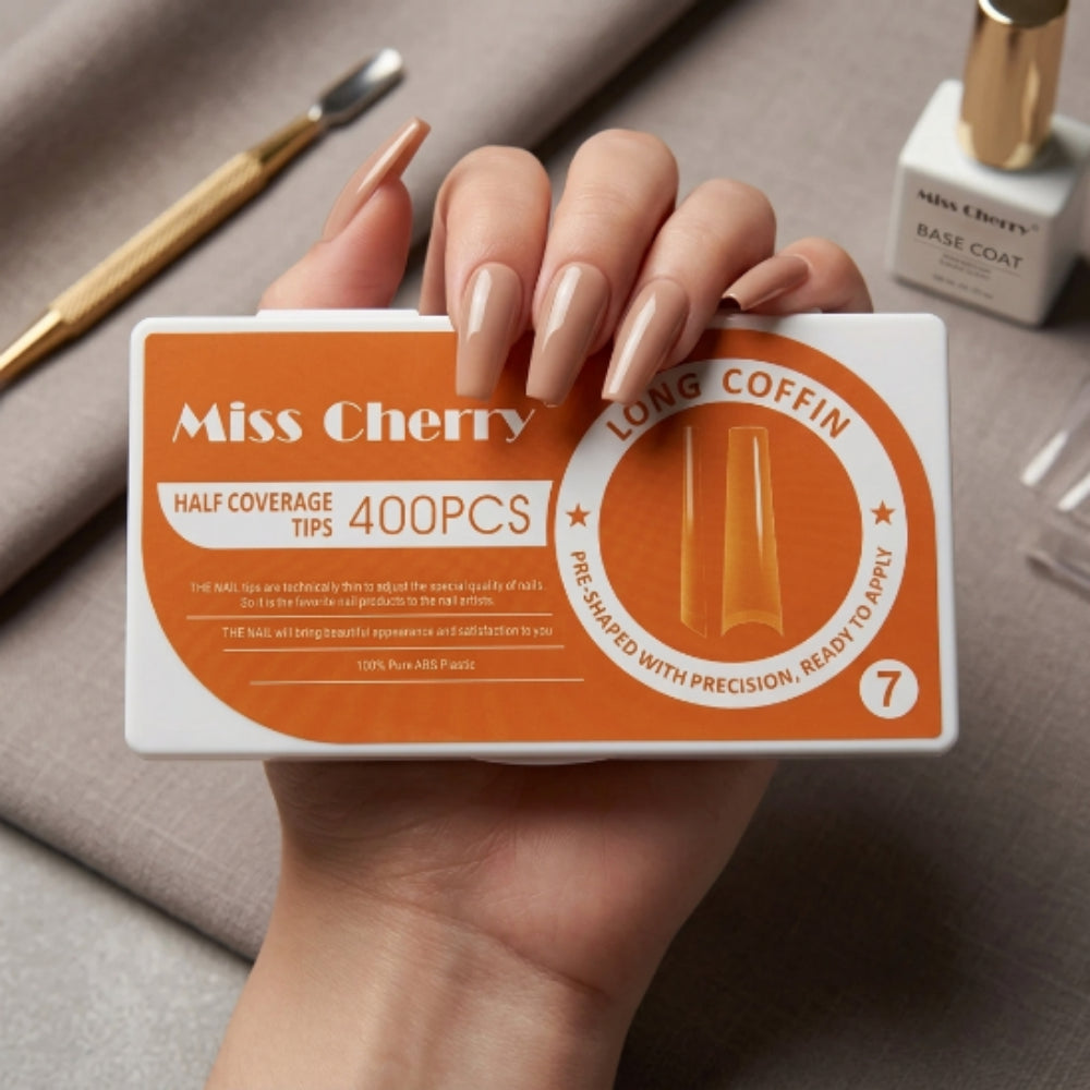 Tips Long Coffin Media Cobertura Miss Cherry 400 Piezas – Uñas Acrílicas Profesional - Tips Coffin - Elegans Nails