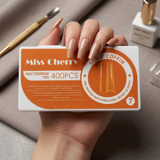 Tips Long Coffin Media Cobertura Miss Cherry 400 Piezas – Uñas Acrílicas Profesional - Tips Coffin - Elegans Nails