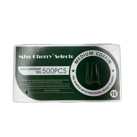 Tips Medium Coffin Media Cobertura Miss Cherry Selecto 500 Piezas – Uñas Acrílicas Profesional - Tips Coffin - Elegans Nails