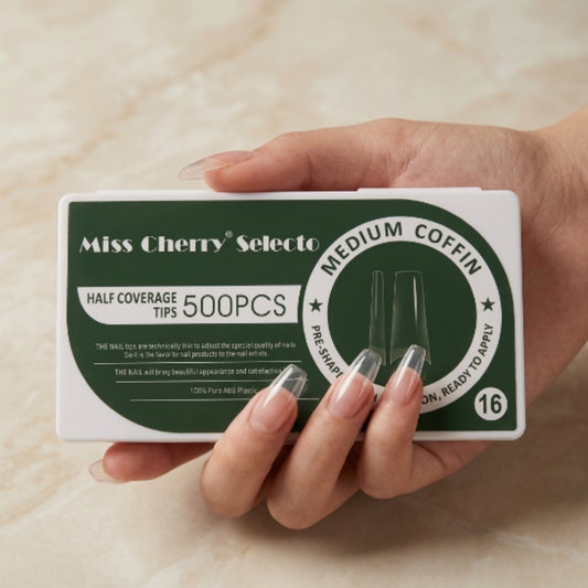 Tips Medium Coffin Media Cobertura Miss Cherry Selecto 500 Piezas – Uñas Acrílicas Profesional - Tips Coffin - Elegans Nails