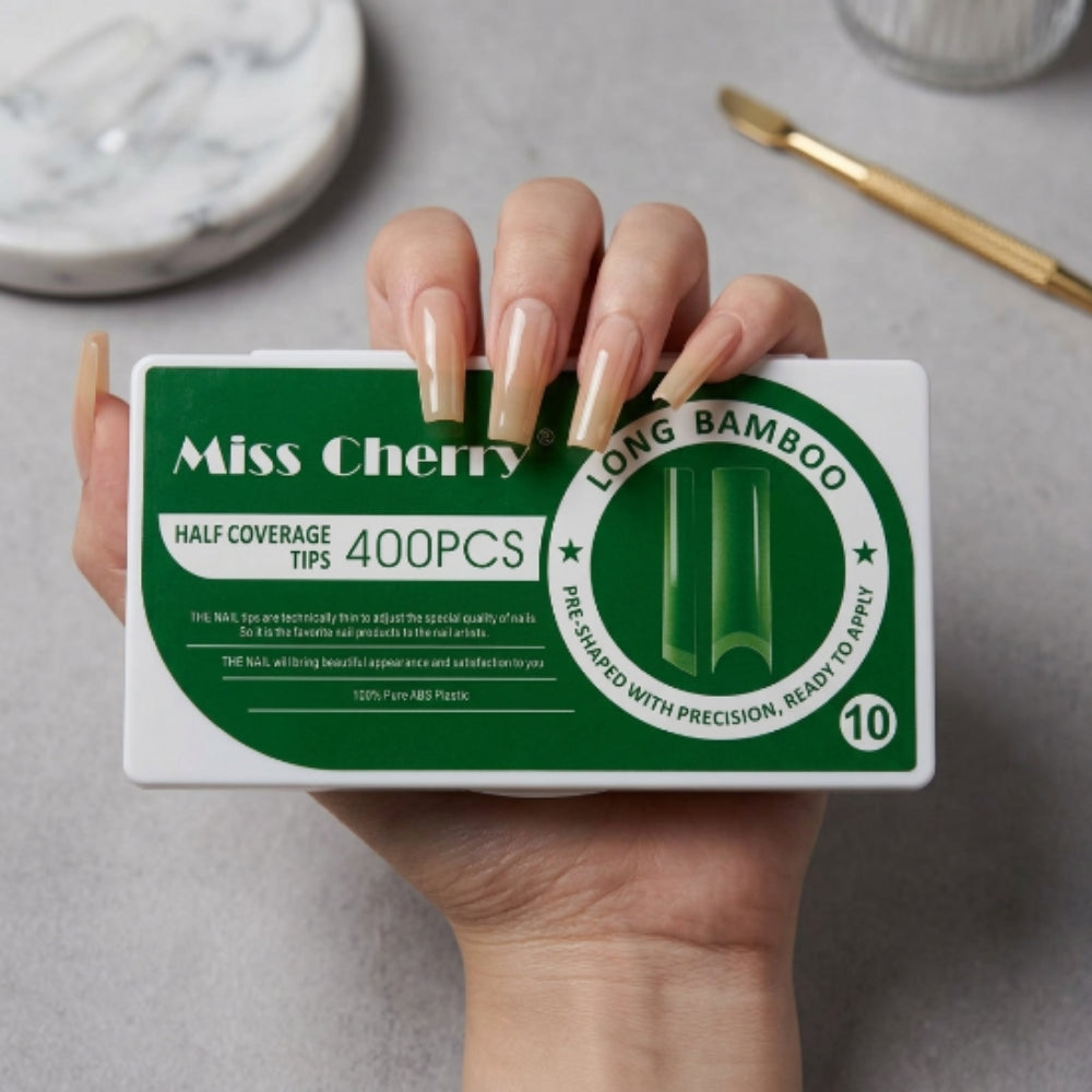 Tips Long Bamboo Media Cobertura Miss Cherry 400 Piezas – Uñas Acrílicas Profesional - Tips cuadrado - Elegans Nails
