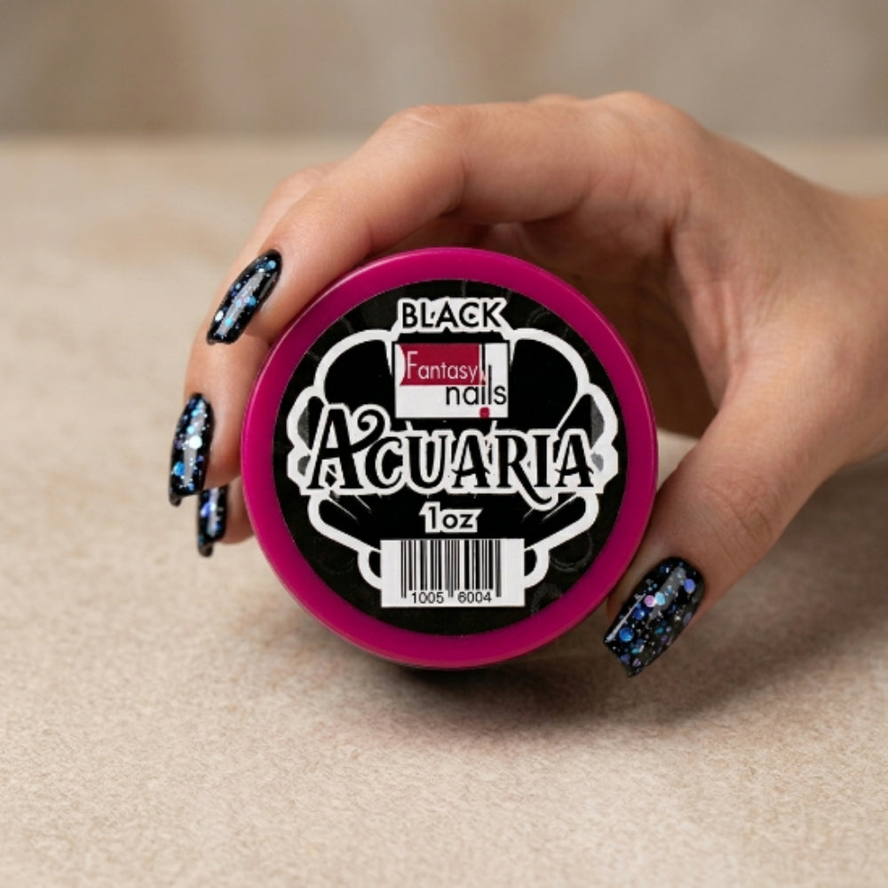 Acrílico Uñas Acuaria Black Fantasy Nails 1 oz con Glitter - Acrílico - Elegans Nails