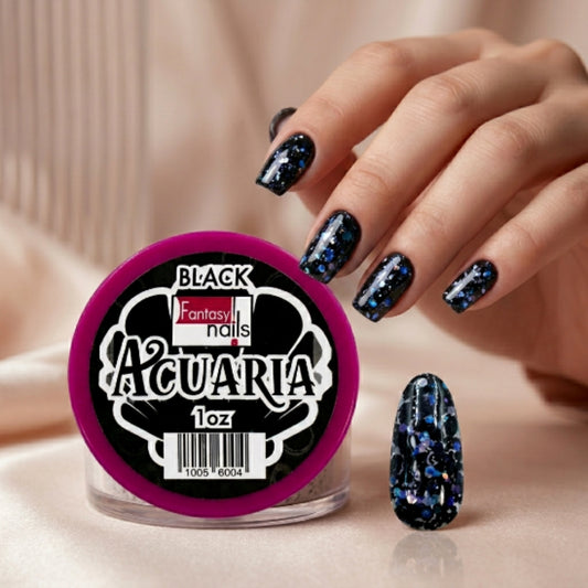 Acrílico Uñas Acuaria Black Fantasy Nails 1 oz con Glitter - Acrílico - Elegans Nails