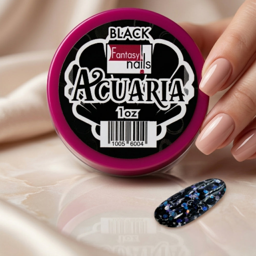 Acrílico Uñas Acuaria Black Fantasy Nails 1 oz con Glitter - Acrílico - Elegans Nails