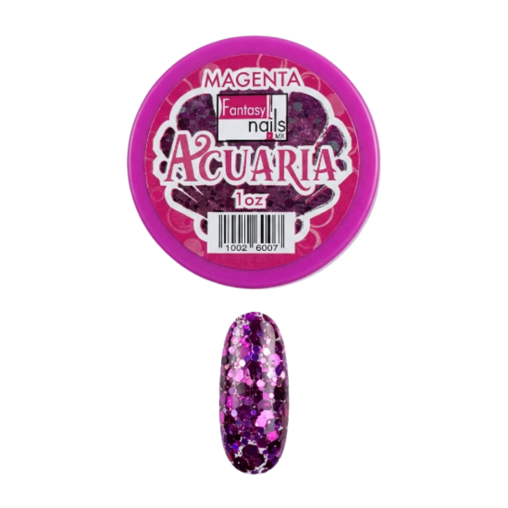 Acrílico Uñas Acuaria Magenta Fantasy Nails 1 oz con Glitter - Acrílico - Elegans Nails