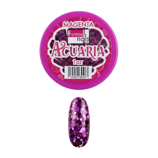 Acrílico Uñas Acuaria Magenta Fantasy Nails 1 oz con Glitter - Acrílico - Elegans Nails