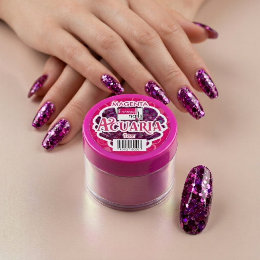 Acrílico Uñas Acuaria Magenta Fantasy Nails 1 oz con Glitter - Acrílico - Elegans Nails