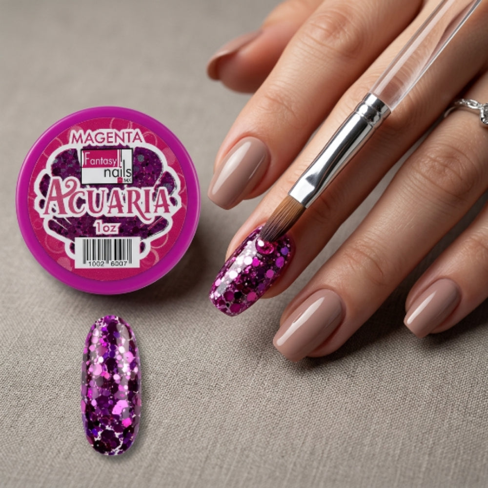 Acrílico Uñas Acuaria Magenta Fantasy Nails 1 oz con Glitter - Acrílico - Elegans Nails