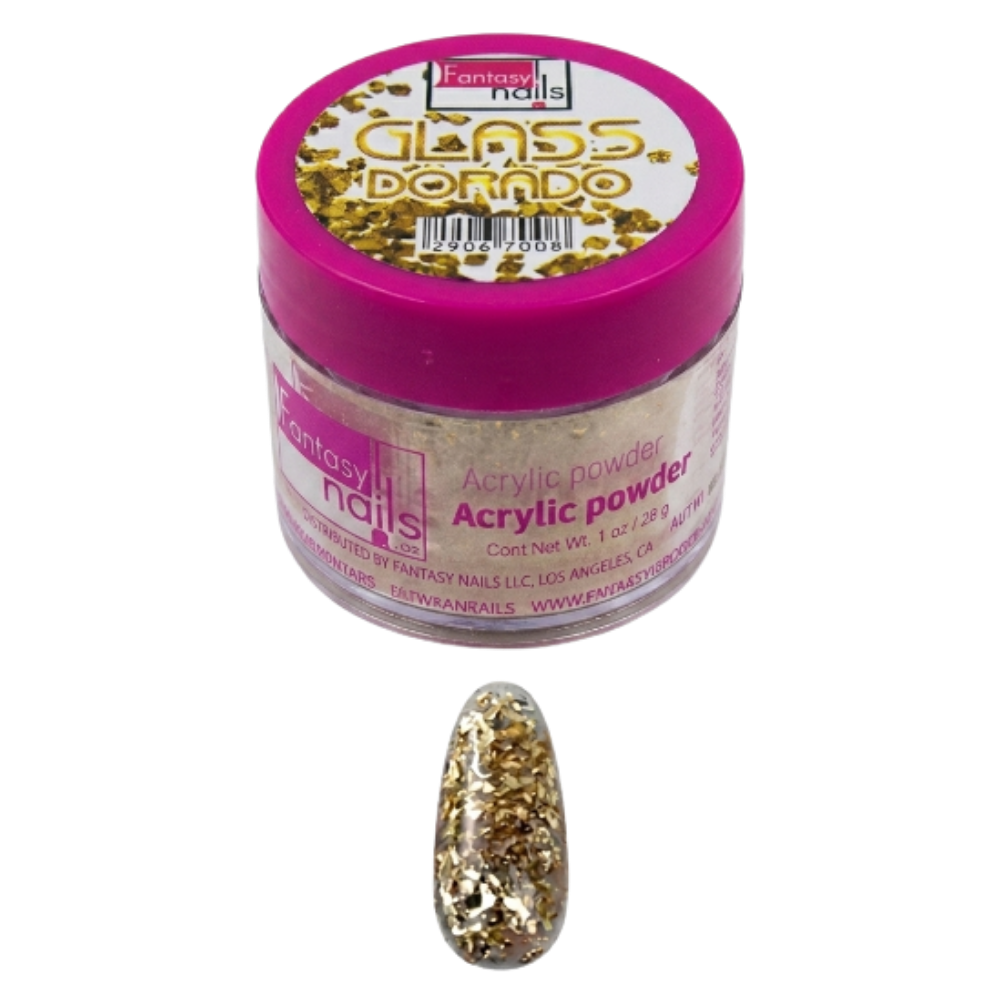 Acrílico Uñas Glass Dorado Fantasy Nails 1 oz con Glitter - Acrílico - Elegans Nails