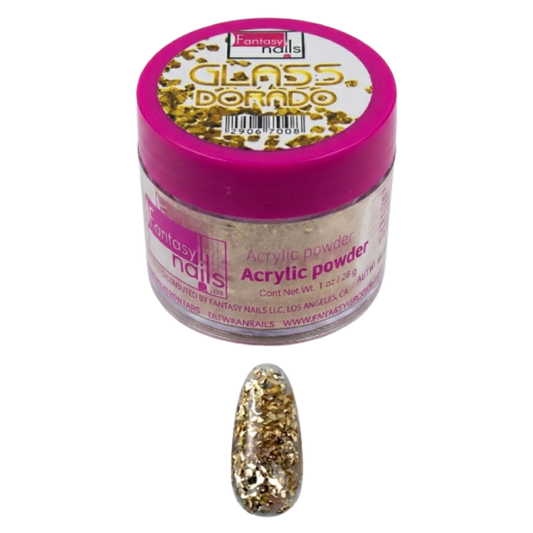 Acrílico Uñas Glass Dorado Fantasy Nails 1 oz con Glitter - Acrílico - Elegans Nails