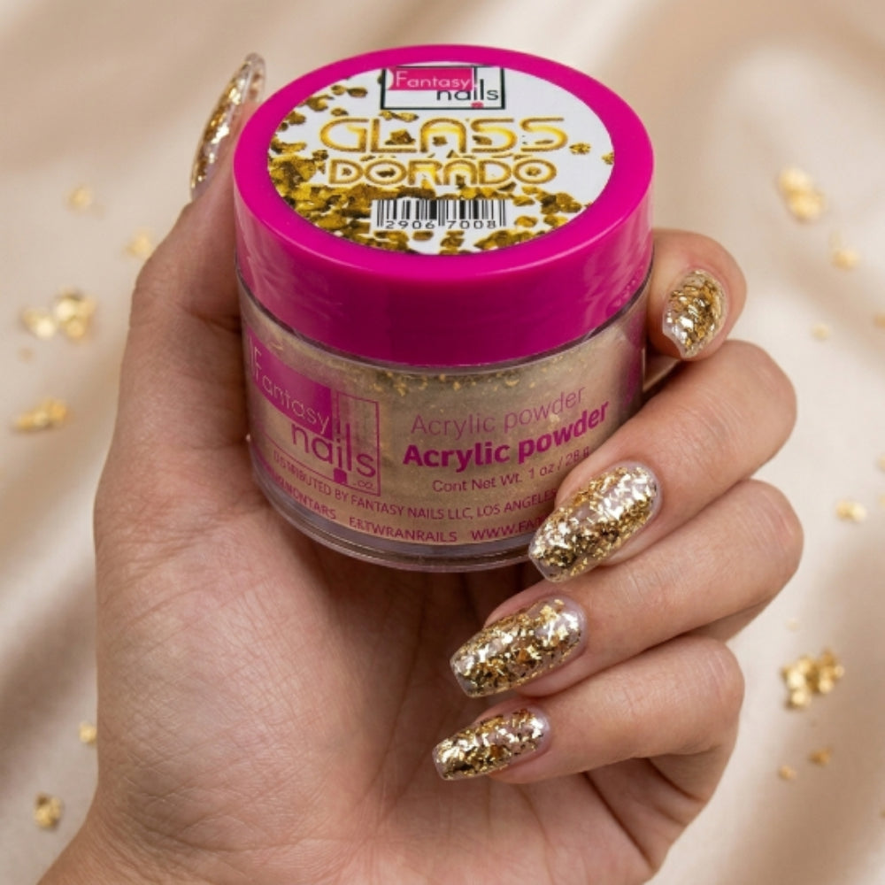 Acrílico Uñas Glass Dorado Fantasy Nails 1 oz con Glitter - Acrílico - Elegans Nails