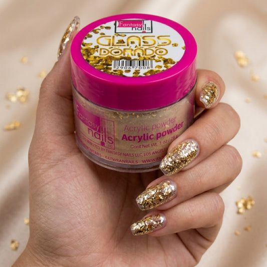 Acrílico Uñas Glass Dorado Fantasy Nails 1 oz con Glitter - Acrílico - Elegans Nails
