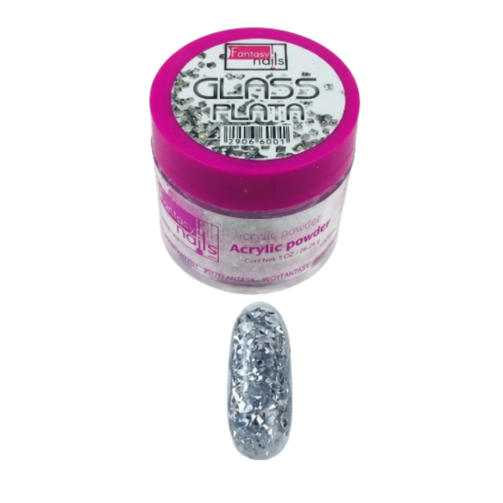 Acrílico Uñas Glass Plata Fantasy Nails 1 oz con Glitter - Acrílico - Elegans Nails