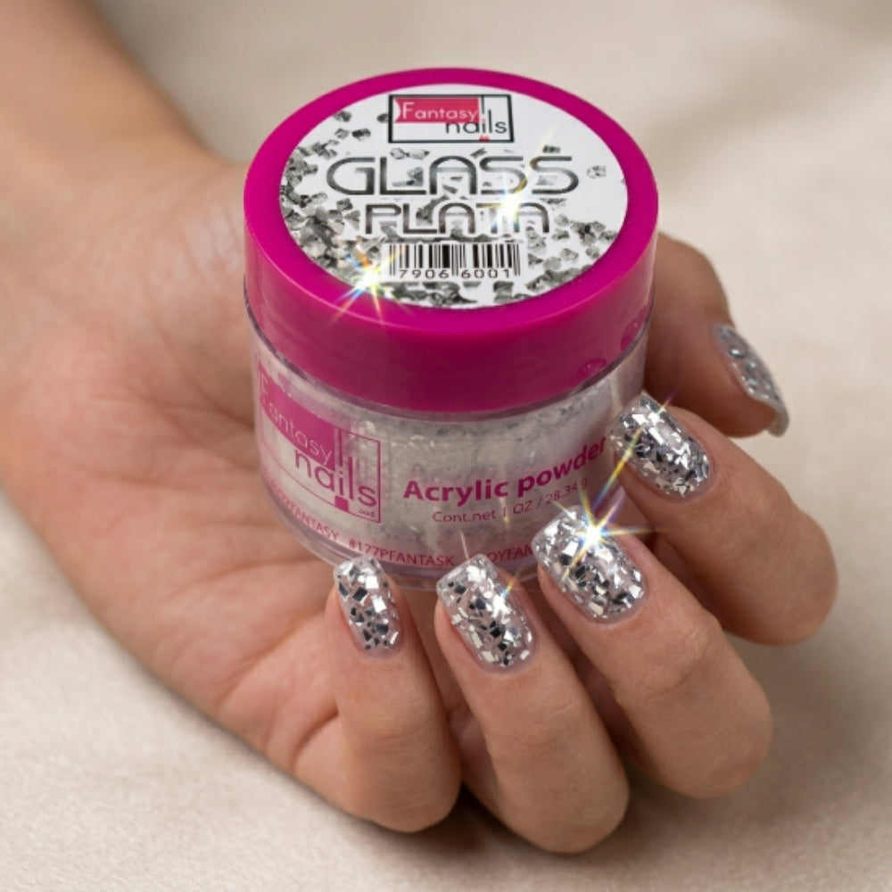 Acrílico Uñas Glass Plata Fantasy Nails 1 oz con Glitter - Acrílico - Elegans Nails