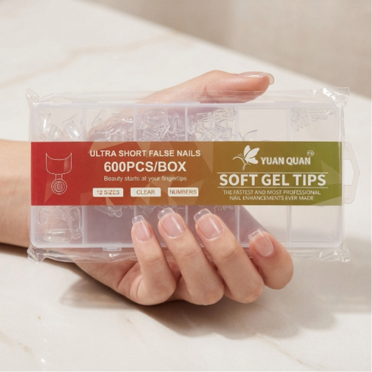 Tips Soft Gel Cuadrados Ultra Cortos Transparentes 600 Piezas – Para Soft Gel y Acrílico - Tips cuadrado - Elegans Nails