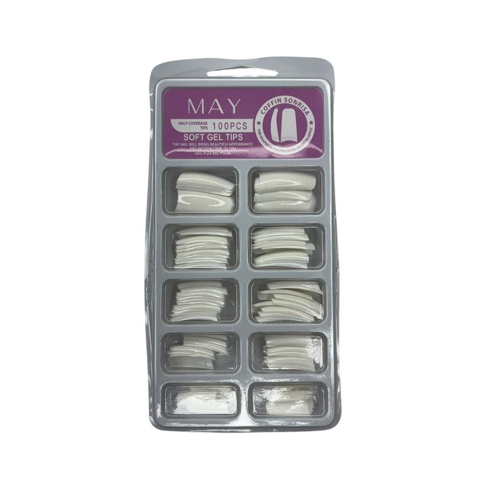 Tips para Acrílico Coffin Blanco 100 Piezas – Media Cobertura para Uñas - Tips Coffin - Elegans Nails