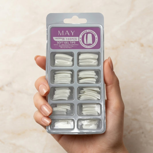 Tips para Acrílico Coffin Blanco 100 Piezas – Media Cobertura para Uñas - Tips Coffin - Elegans Nails