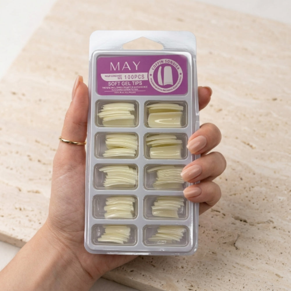 Tips para Acrílico Coffin Naturales 100 Piezas – Media Cobertura ABS Profesional - Tips Coffin - Elegans Nails