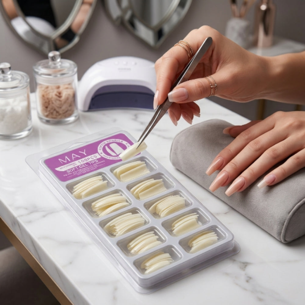 Tips para Acrílico Coffin Naturales 100 Piezas – Media Cobertura ABS Profesional - Tips Coffin - Elegans Nails