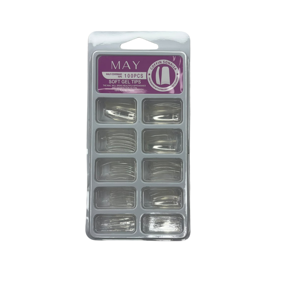 Tips Transparentes para Acrílico Coffin 100 Piezas – Media Cobertura Profesional - Tips Coffin - Elegans Nails