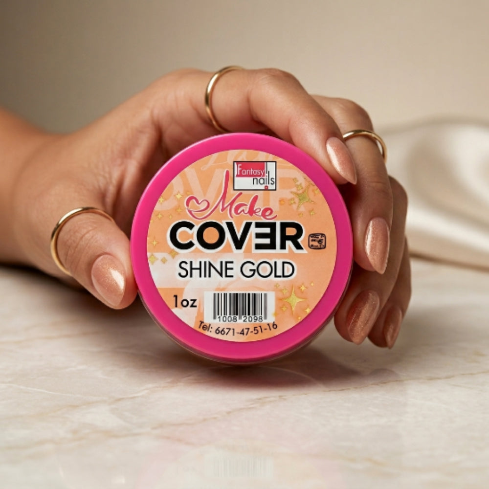 Acrílico Make Cover Shine Gold Fantasy Nails 1 oz para Uñas con Brillo Dorado - Acrílico - Elegans Nails