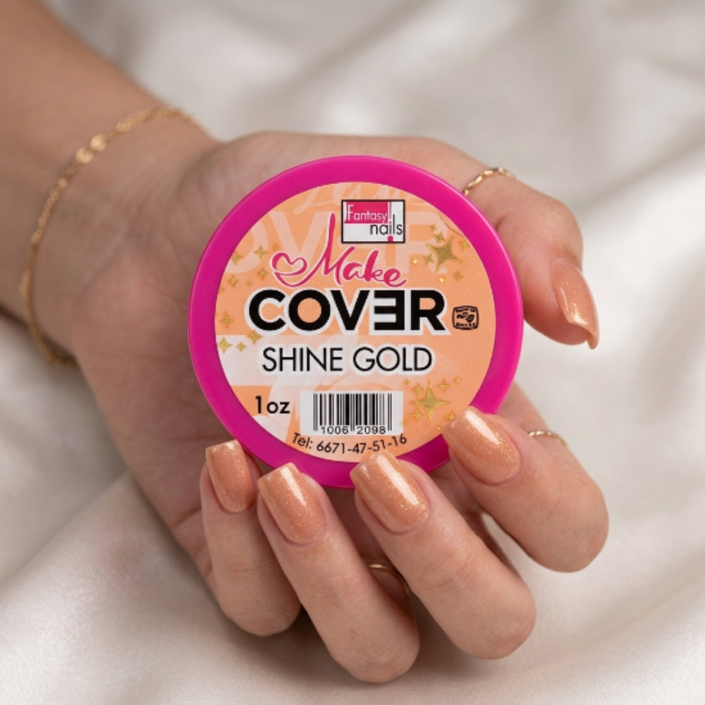 Acrílico Make Cover Shine Gold Fantasy Nails 1 oz para Uñas con Brillo Dorado - Acrílico - Elegans Nails