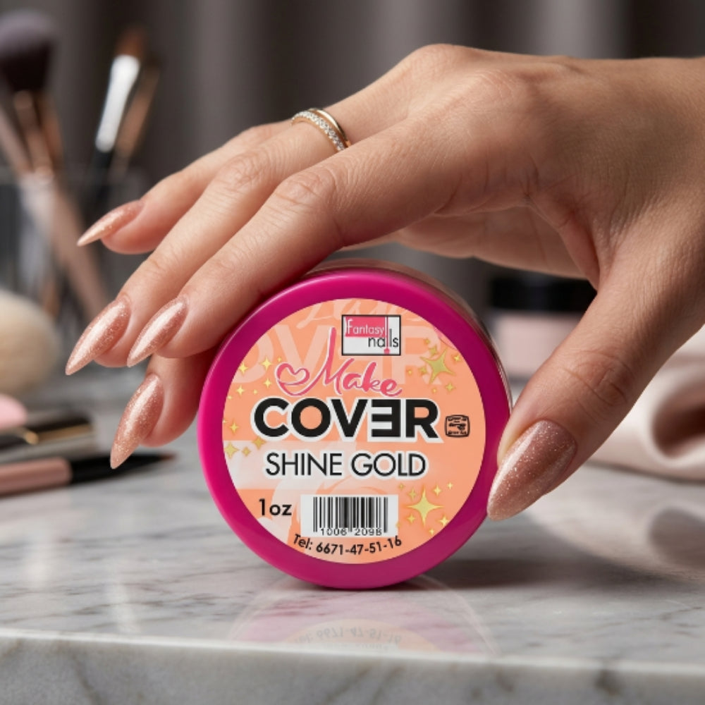 Acrílico Make Cover Shine Gold Fantasy Nails 1 oz para Uñas con Brillo Dorado - Acrílico - Elegans Nails