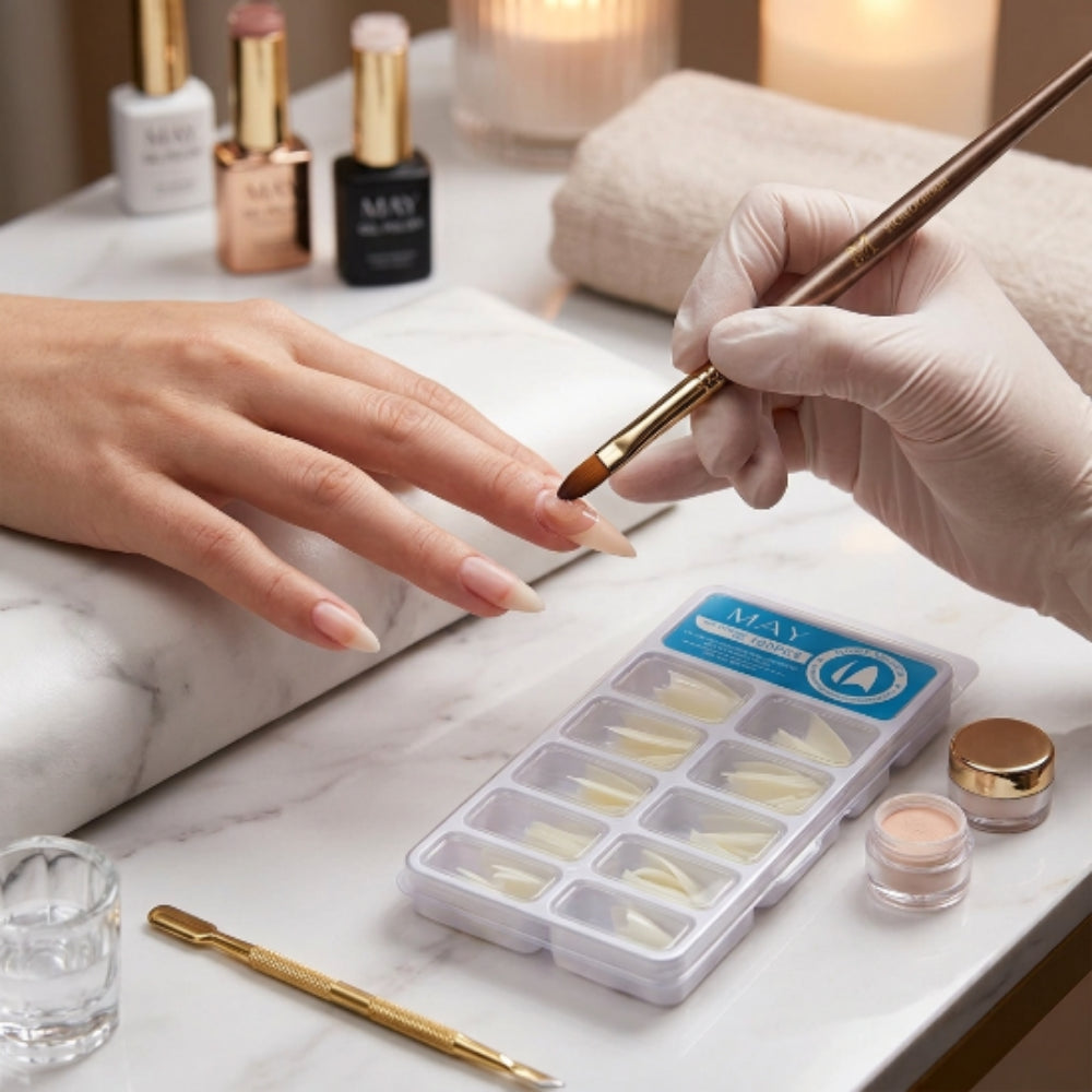 Tips para Acrílico Stiletto Naturales 100 Piezas MAY – Uñas Postizas Half Cover Profesionales - Tips Stiletto - Elegans Nails