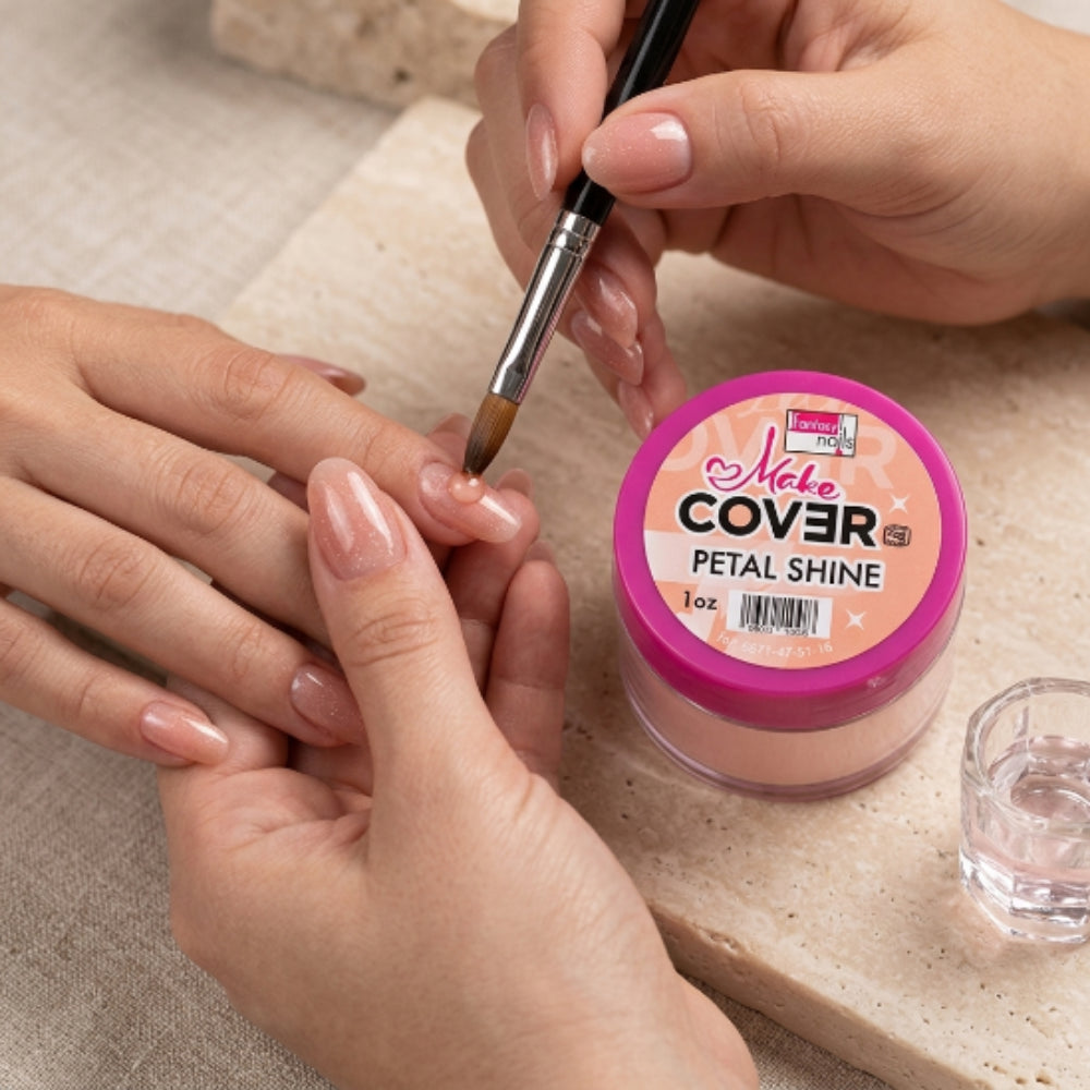 Acrílico Make Cover Petal Shine Fantasy Nails 1 oz para Uñas con Brillo Rosado - Acrílico - Elegans Nails