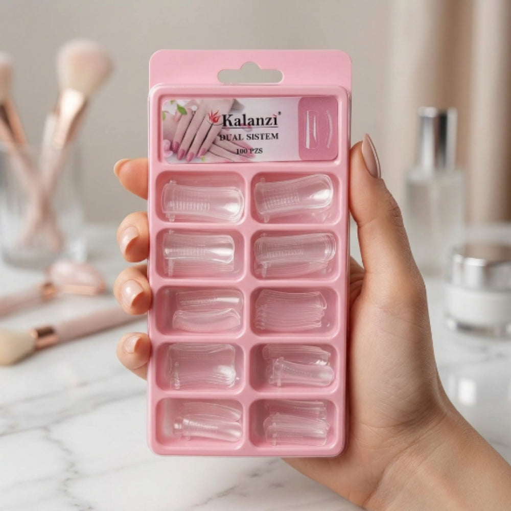 Tips Press On Transparentes Kalanzi 100 Piezas – Dual System para Uñas Reutilizables - Tips Press On - Elegans Nails