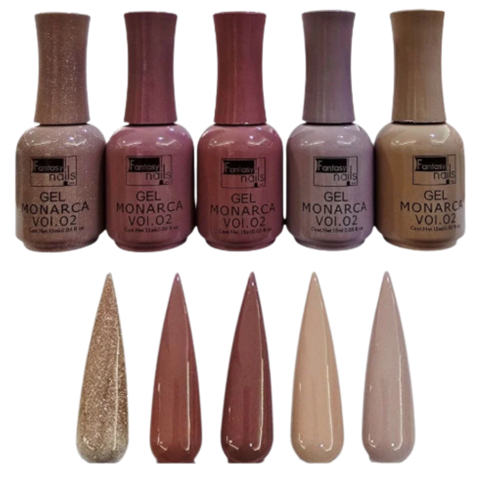 Gama Monarca Vol. 2 Fantasy Nails Gel de Color Semipermanente Colección Nude, Rosados y Glitter - Gamas - Elegans Nails