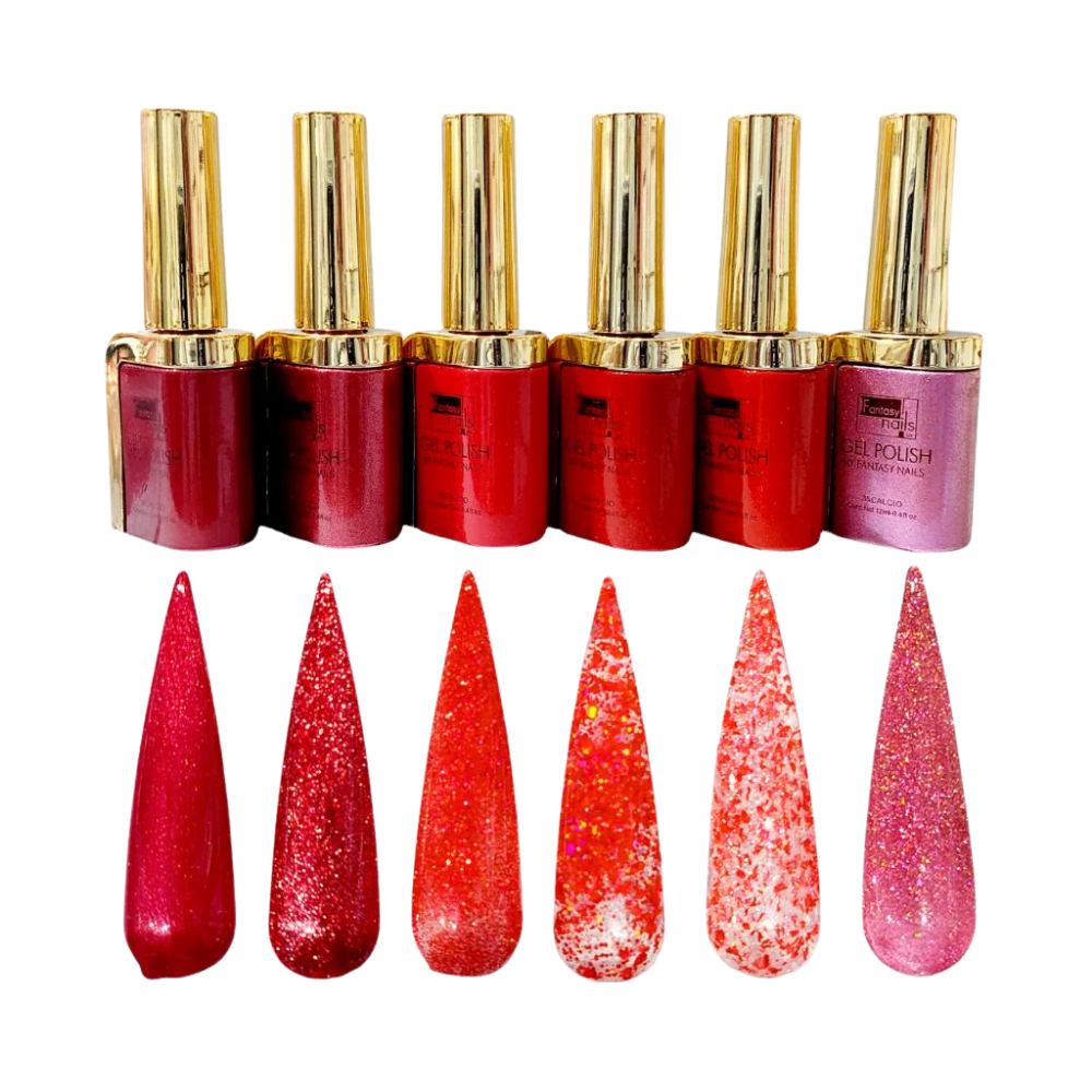 Gama de Vino de Rosas Fantasy Nails Gel de Color Semipermanente Colección Tonos Vino, Rojo, Rosa y Glitter - Gamas - Elegans